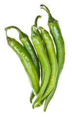 several pods of fresh green hot peppers