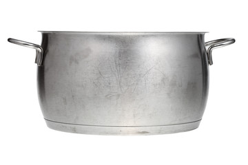 side view of stainless steel saucepan