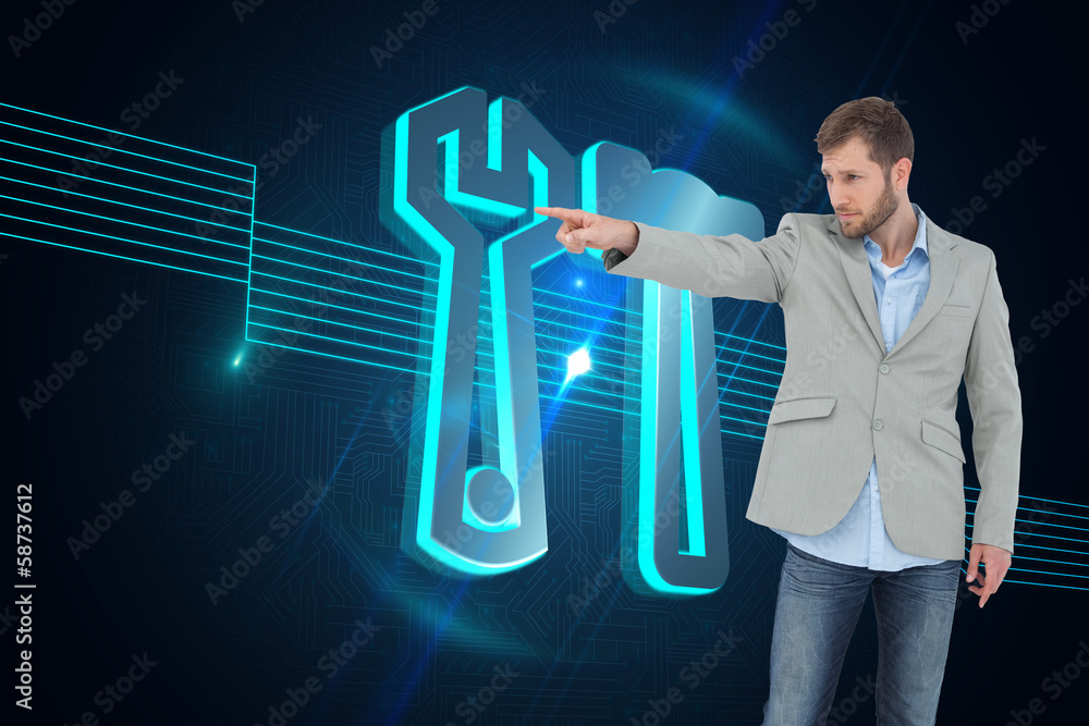 Poster Composite image of trendy model pointing to something