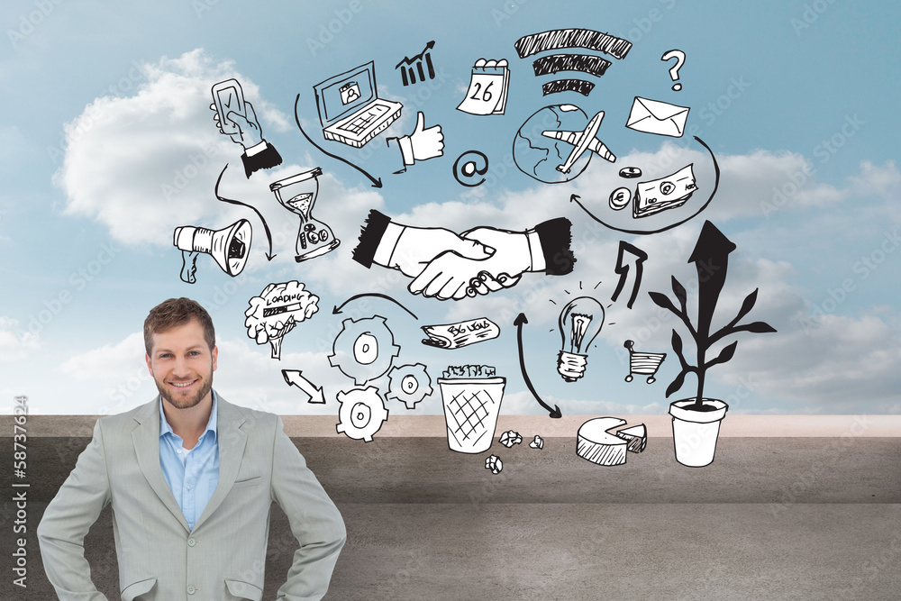 Poster Composite image of stylish man smiling with hands on hips