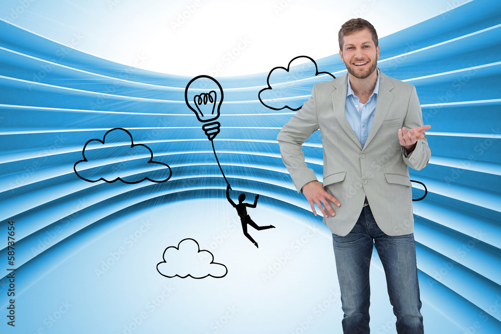 Poster Composite image of stylish man smiling and gesturing