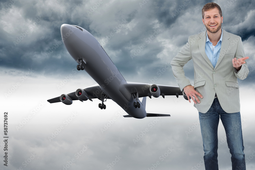 Poster Composite image of stylish man smiling and gesturing