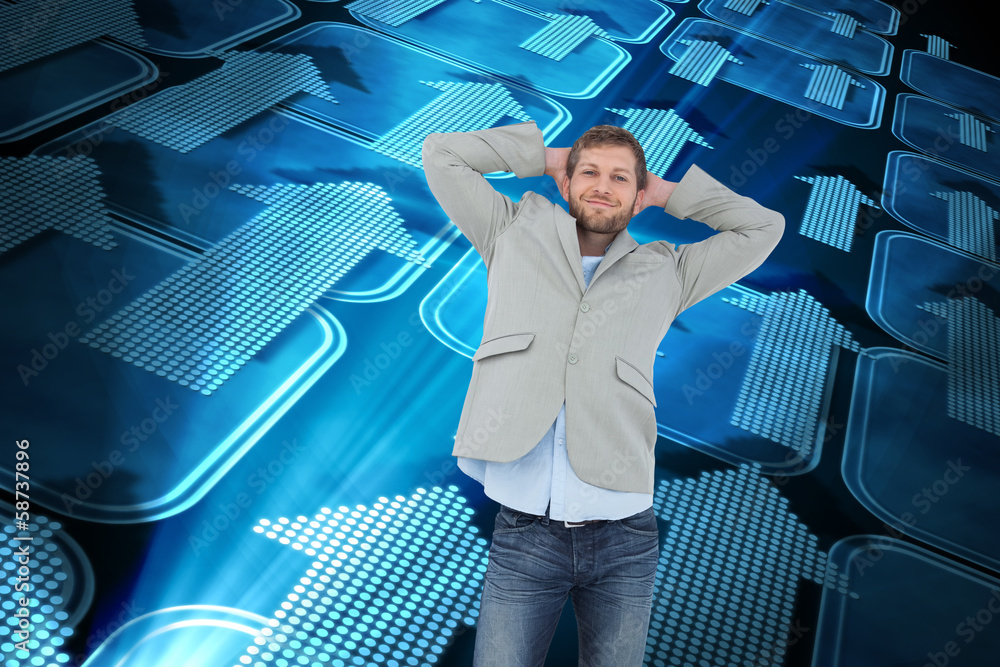 Aufkleber composite image of suave man in a blazer with hands behind head