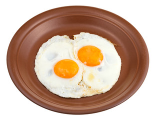 fried eggs on ceramic brown plate