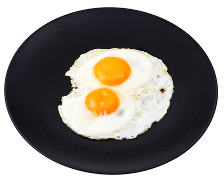 two fry eggs on ceramic black plate