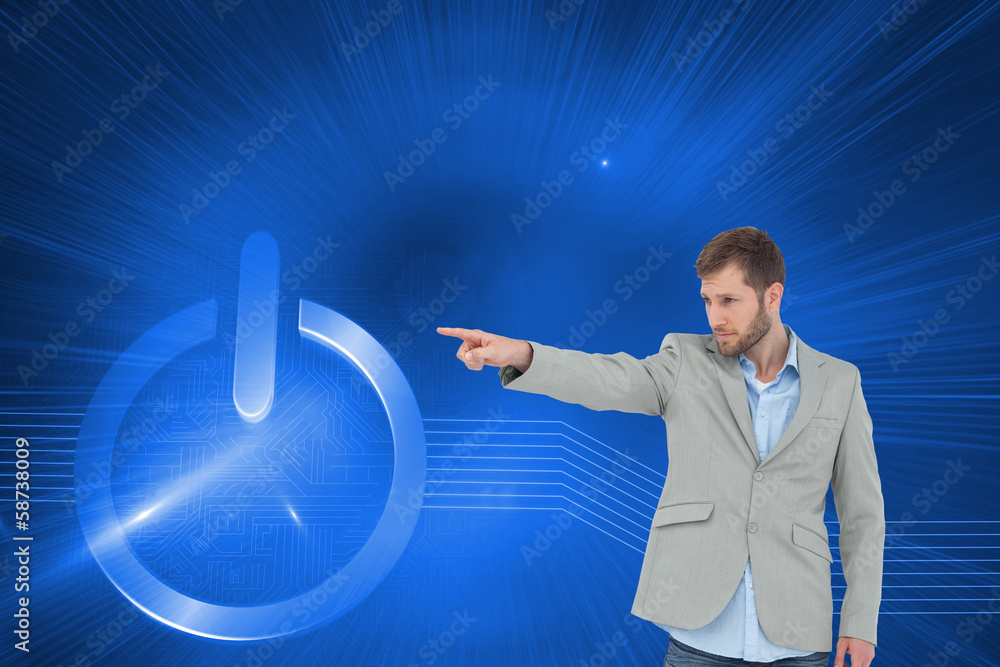 Poster Composite image of trendy model pointing to something