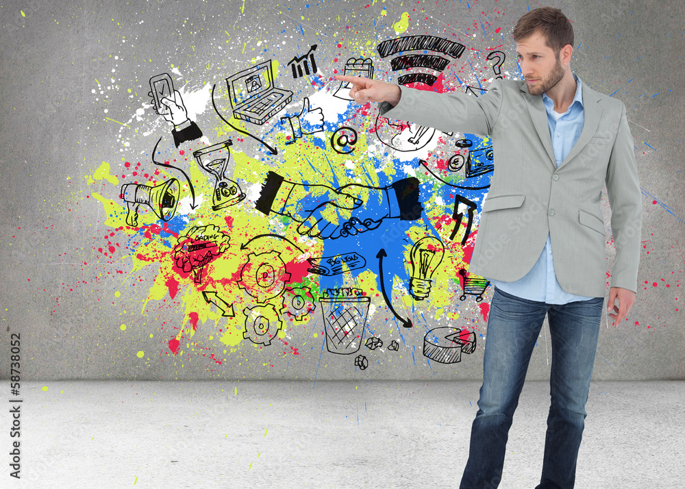 Poster Composite image of trendy model pointing to something