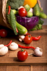Healthy Organic Vegetables on a Wooden Background. Frame Design