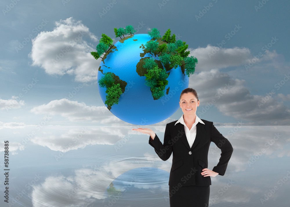 Poster composite image of charming woman in suit showing a copy space
