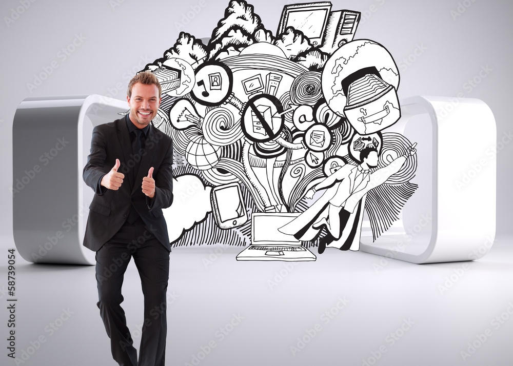 Poster composite image of businessman with thumbs up in a meeting