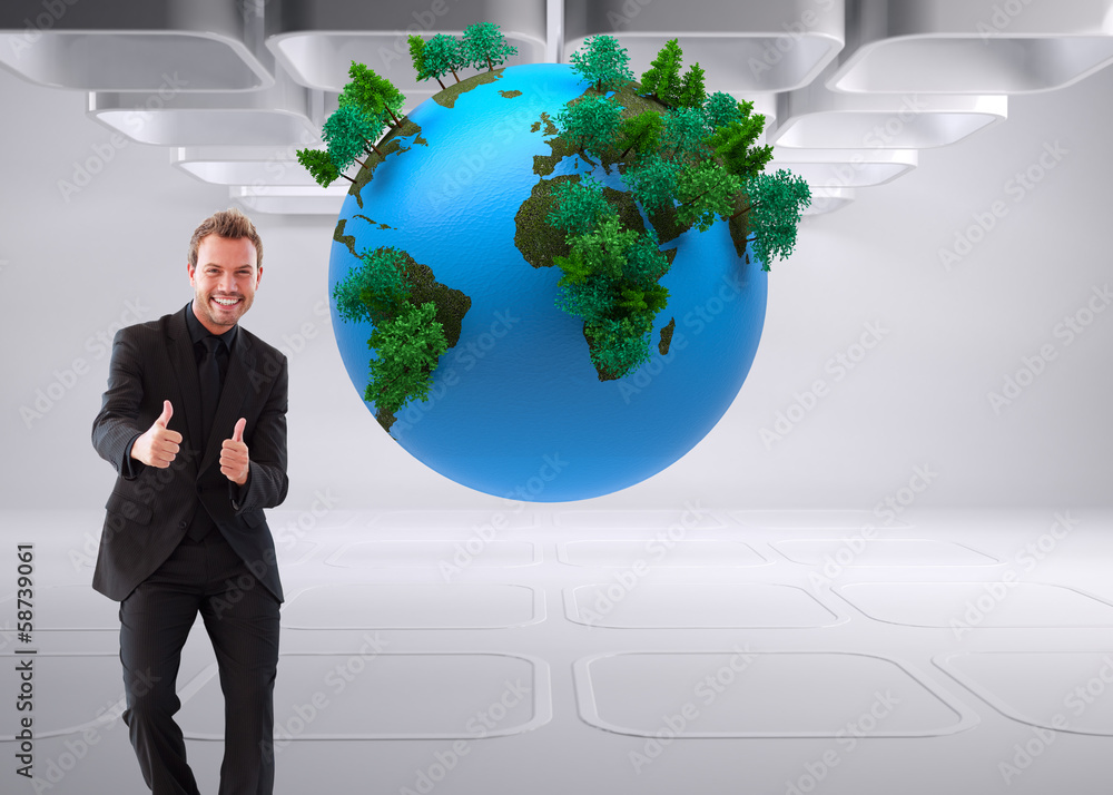 Poster composite image of businessman with thumbs up in a meeting