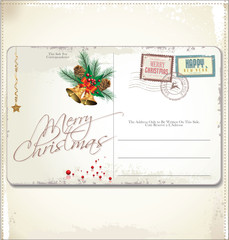 Fototapeta premium Vintage Christmas Postcard and Stamps