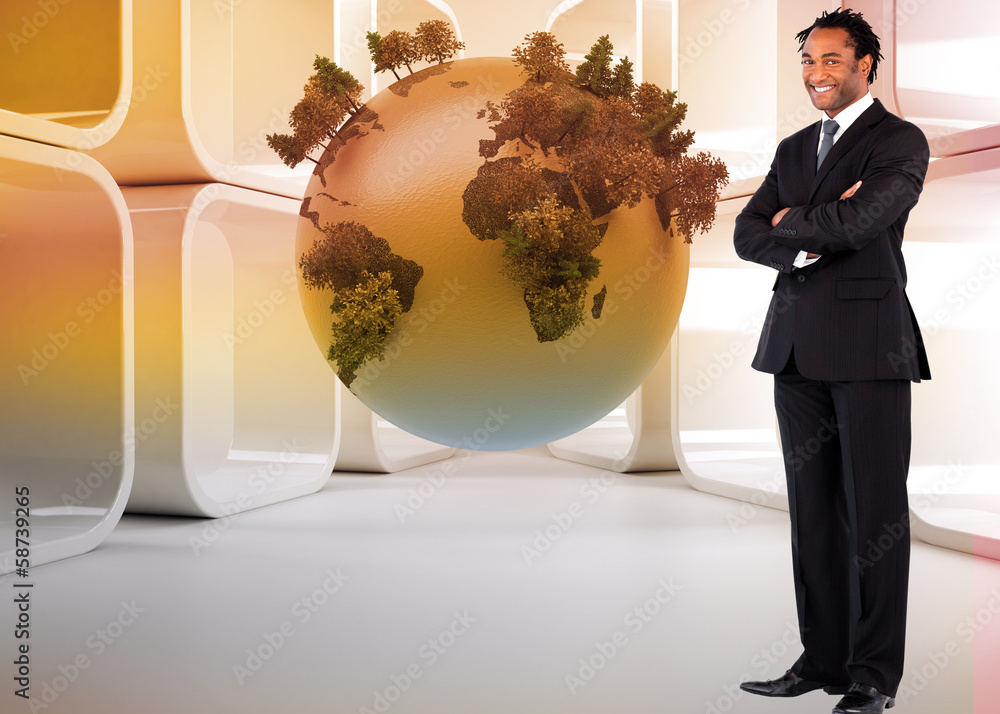 Poster composite image of businessman with folded arms