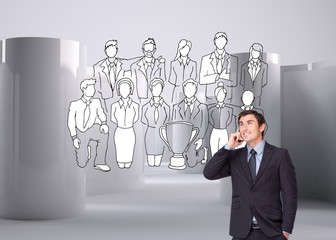 Composite image of happy businessman phoning