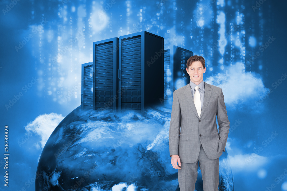Poster composite image of portrait af a charismatic businessman standin