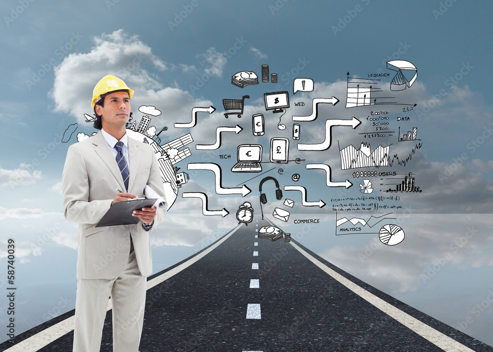Poster Composite image of architect taking notes