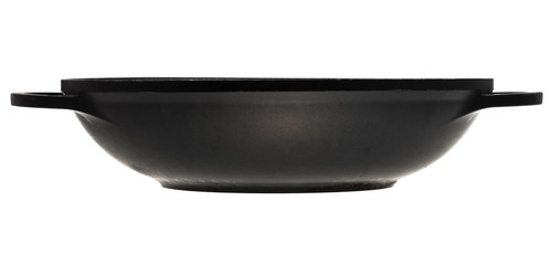side view of open flatter-bottomed wok pan