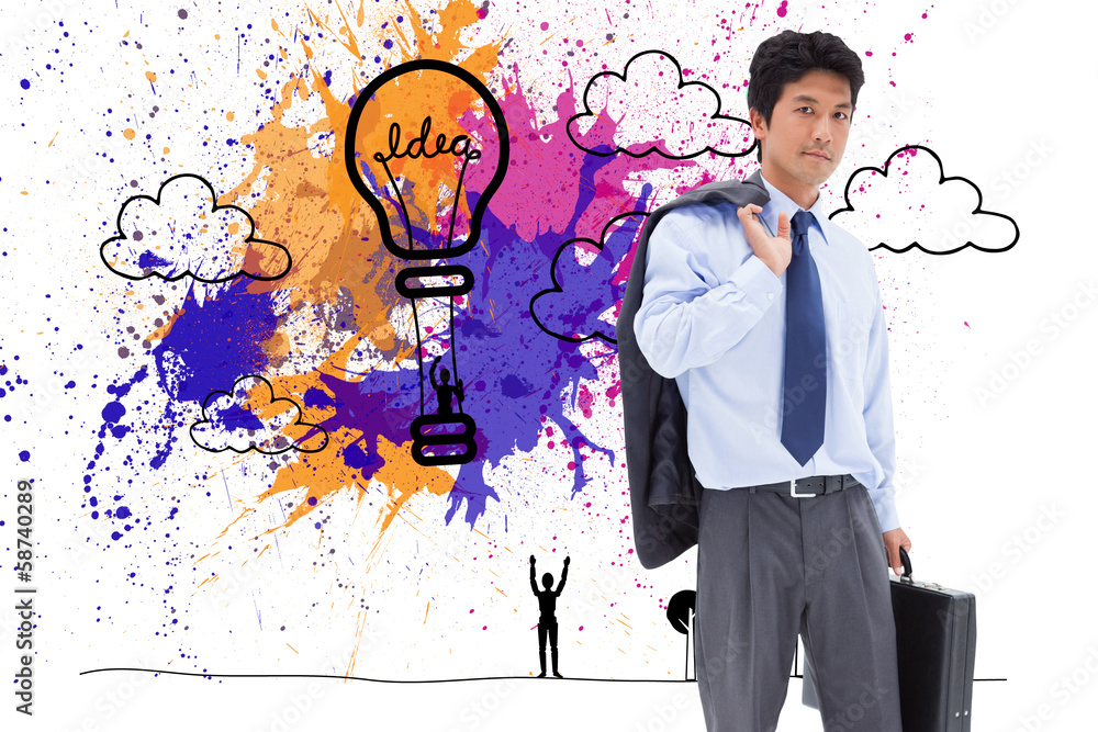 Poster composite image of portrait of a businessman holding a briefcase