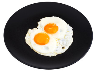 two fried eggs on ceramic black plate