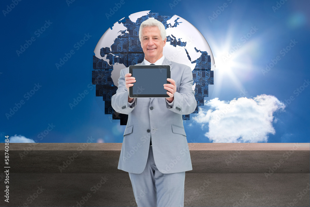 Poster Composite image of boss showing a touch pad screen