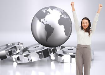 Composite image of cheerful businesswoman