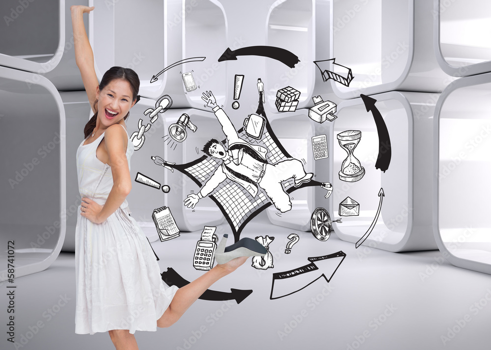 Poster composite image of happy and classy brunette posing