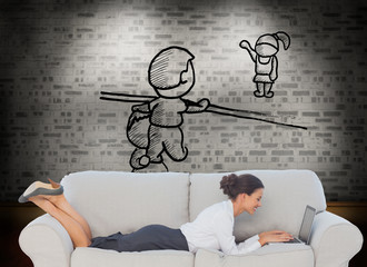 Composite image of business woman lying on couch