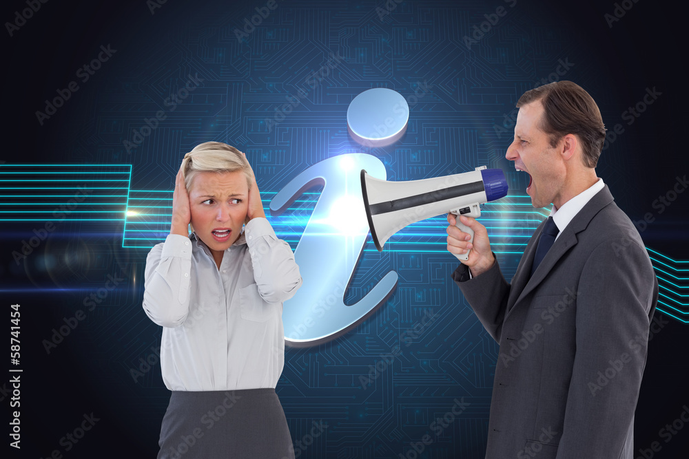 Poster composite image of businessman shouting at colleague with his bu