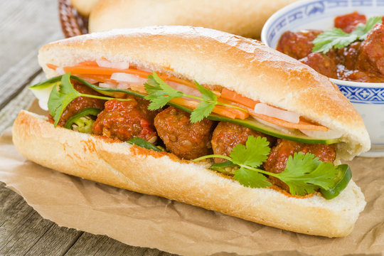Banh Mi Xiu Mai - Vietnamese sandwich with meatballs