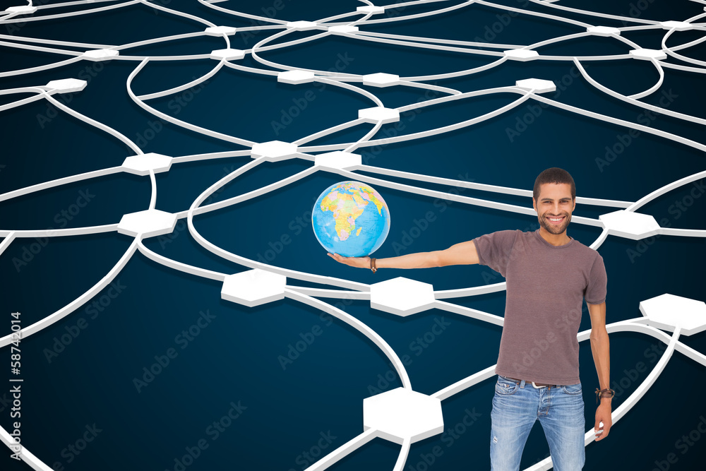 Aufkleber composite image of handsome man holding out a globe
