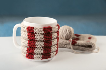 A cup of hot drink on the table