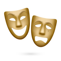 Wooden comedy and tragedy theatrical masks