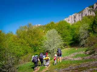 Fototapeta na wymiar Hikers group trekking in Crimea