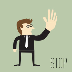 Businessman making stop sign using hand up