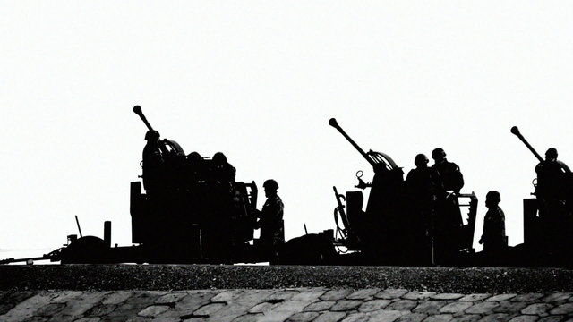 HD - Military parade. volley of cannons