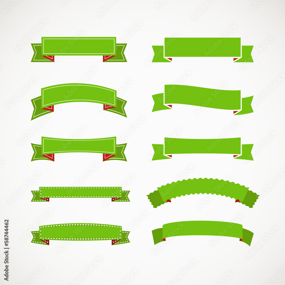 Poster Different retro style green ribbons. Ready for a text