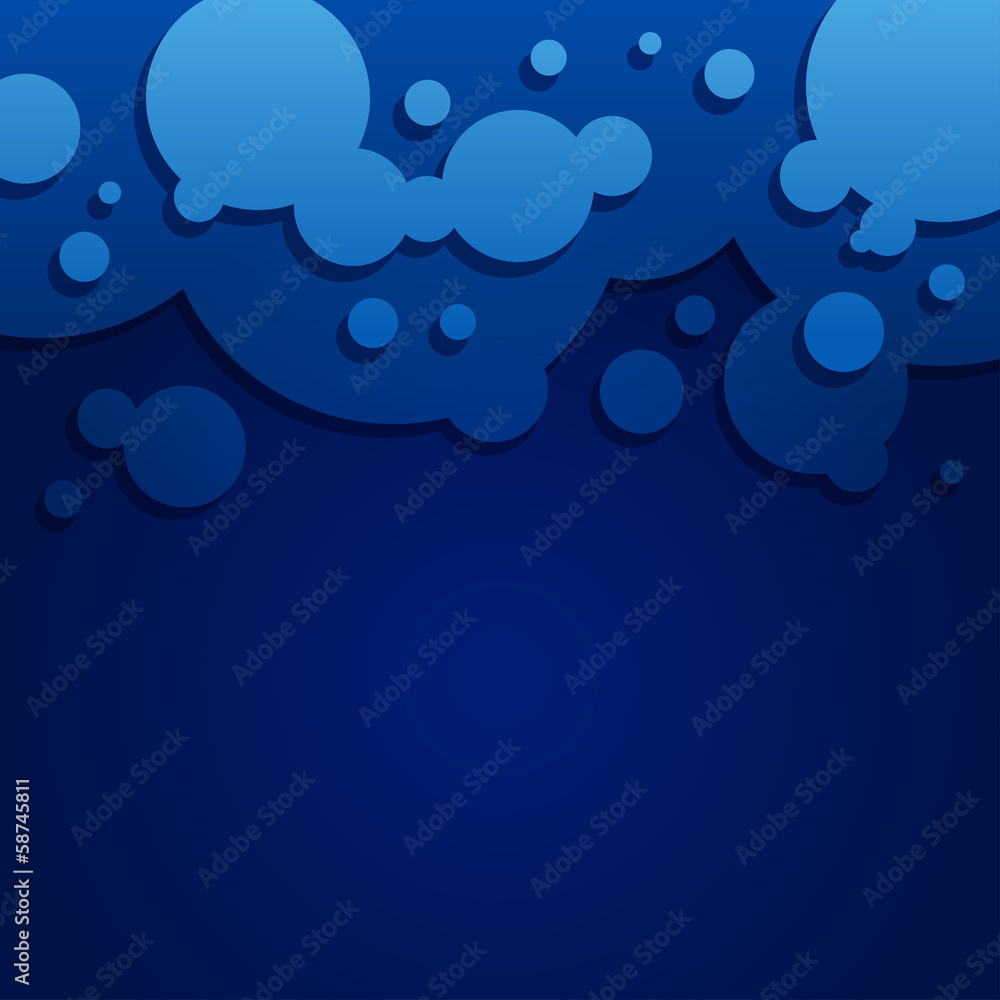 Poster abstract blue background with round bubbles