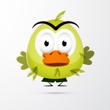 Funny Green Bird Illustration