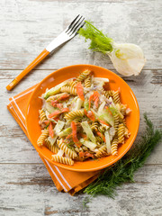 fusilli with smoked salmon and raw fennel
