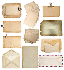 set of various old paper sheets, cards, envelopes