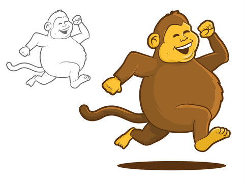 Fat Chimpanzee Running Cartoon