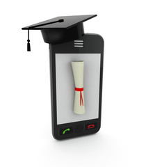smartphone with Graduation Cap and Diploma