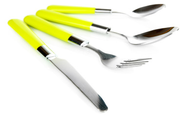 Knife, spoons and fork, isolated on white