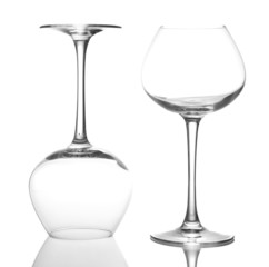 Empty wine glasses isolated on white