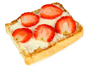 Delicious toast with strawberry isolated on white