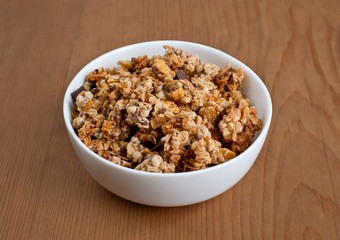 Oatmeal on wooden board. breakfast