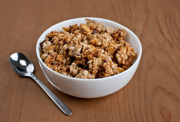 Oatmeal on wooden board. breakfast
