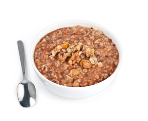 Oatmeal on a white background. breakfast