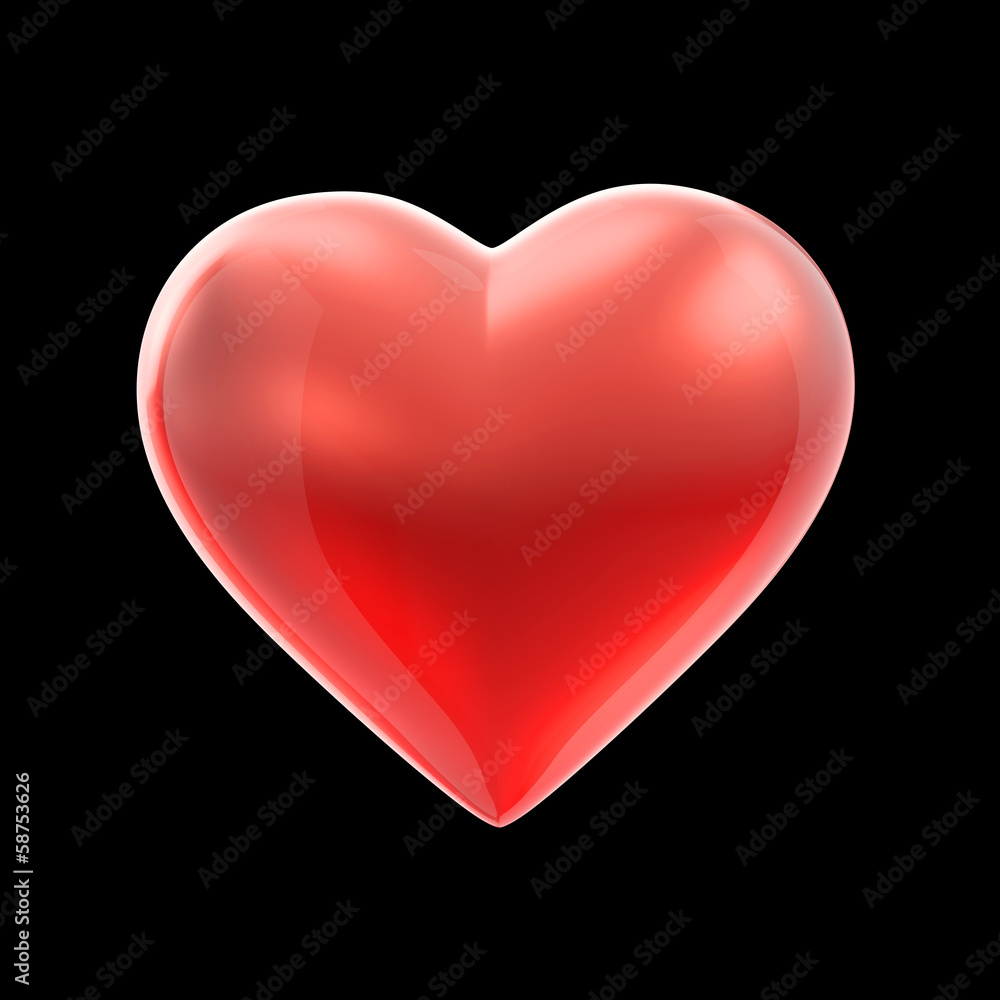 Poster shining heart 3d render isolated with clipping path
