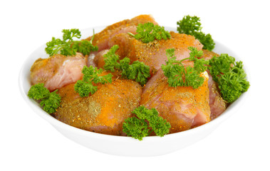Turkey meat in bowl isolated on white